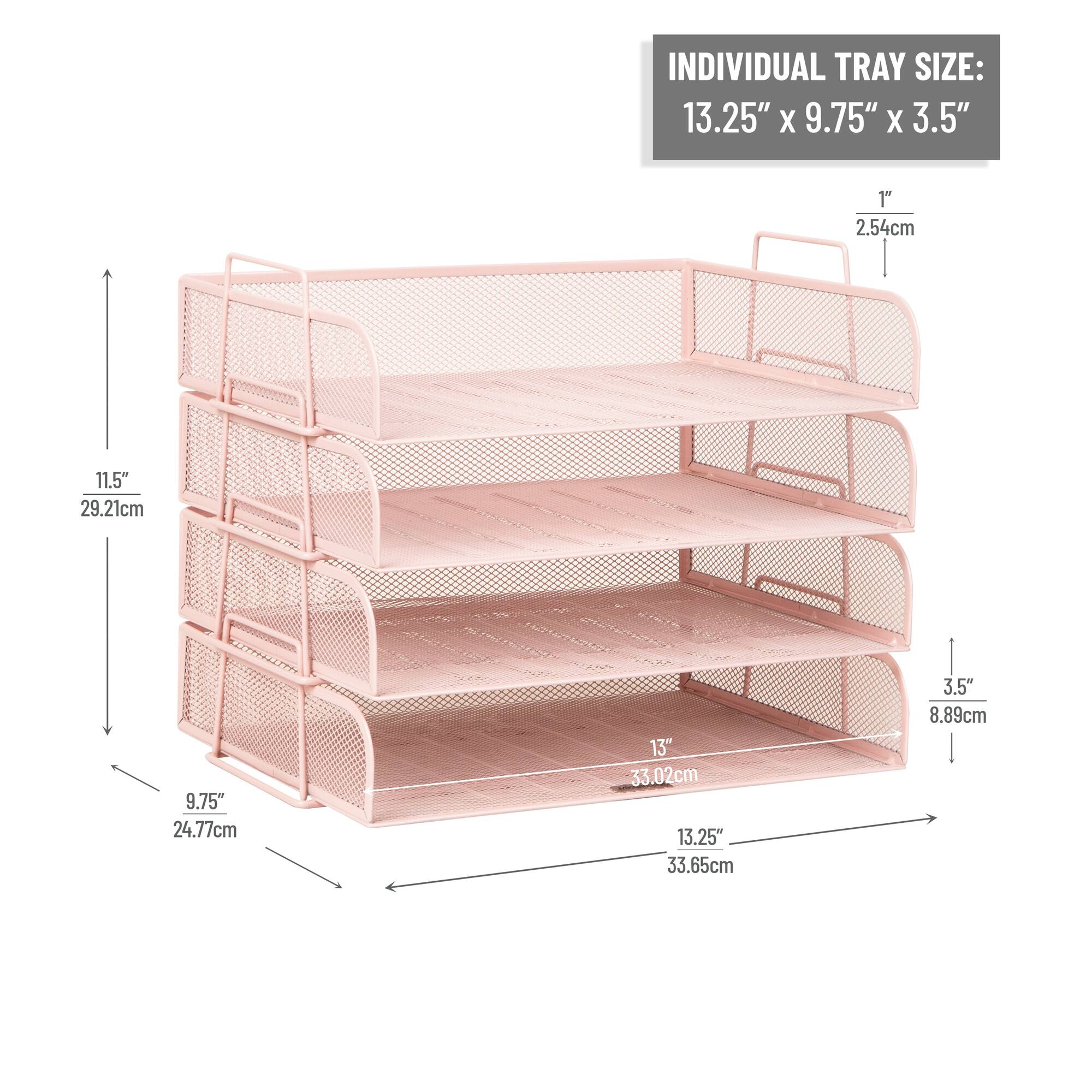 Mind Reader Stackable Paper Tray, Desktop Organizer, File Storage, Office, Metal Mesh, 4 Pcs